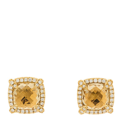 David Yurman 18K Yellow Gold Diamond Citrine 5mm Chatelaine Pave Bezel Stud Earrings 1 of 4