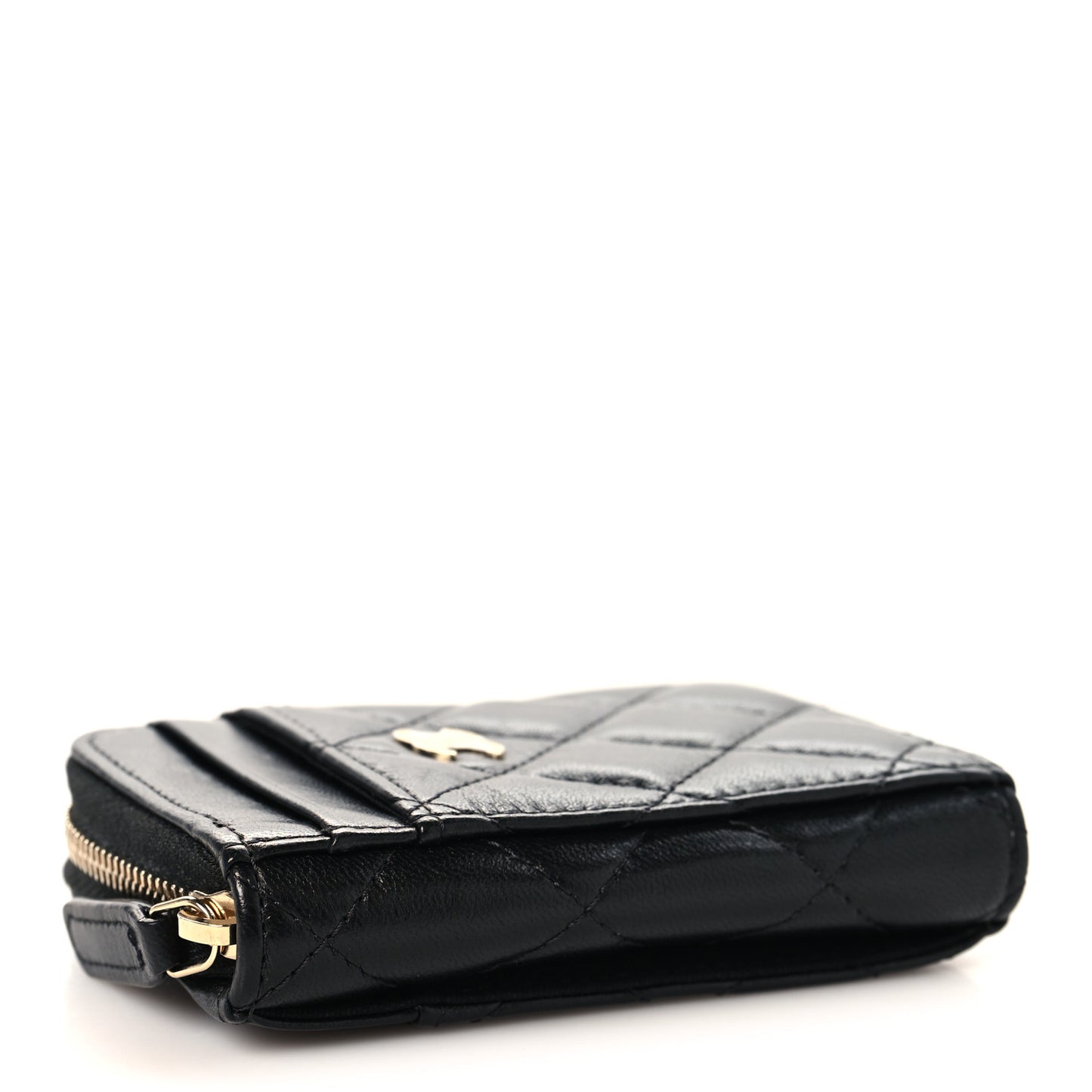 Caviar Quilted Zip Card Holder Black