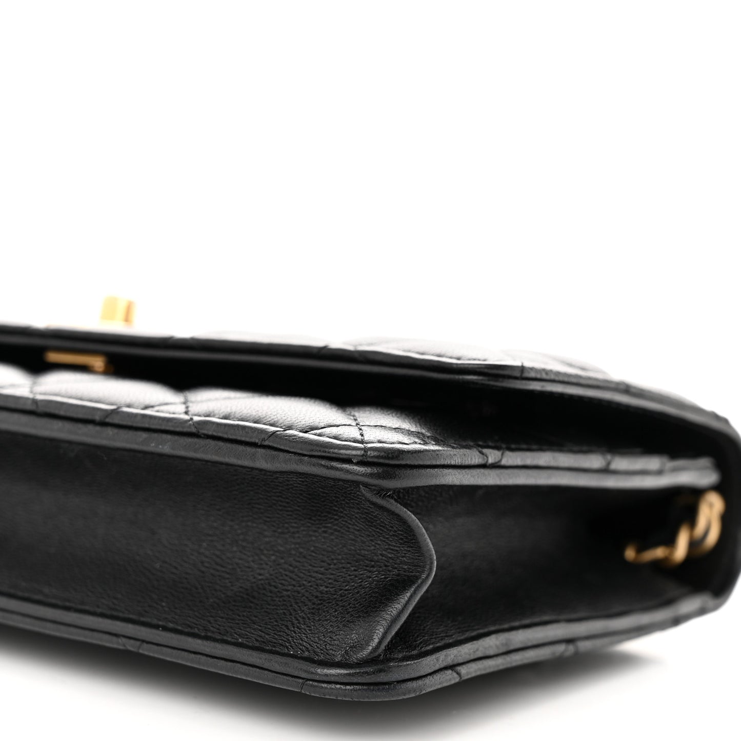 Lambskin Quilted Pearl Crush Wallet On Chain WOC Black