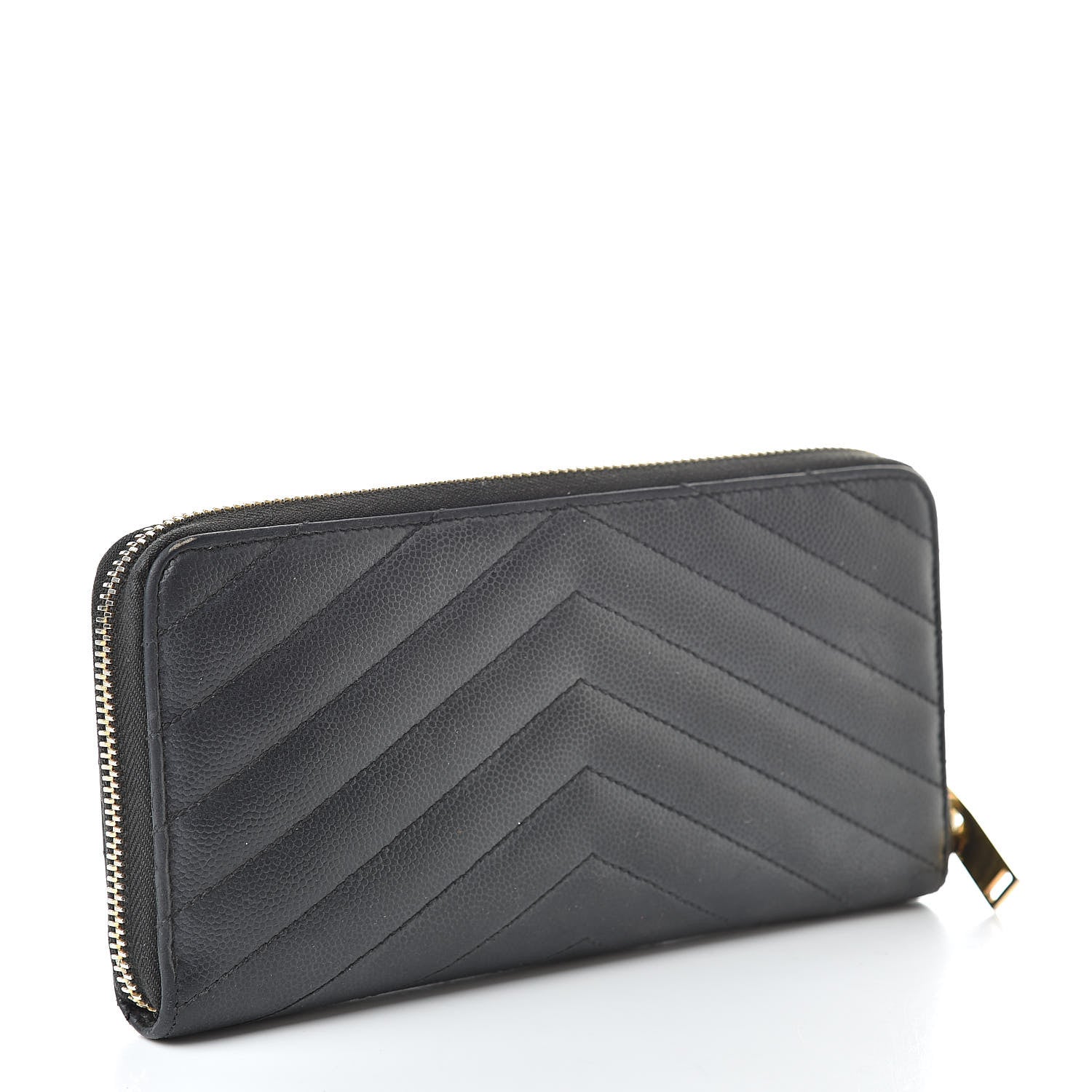 Saint Laurent Grain De Poudre Matelasse Chevron Monogram Zip Around Wallet Grey 3 of 17