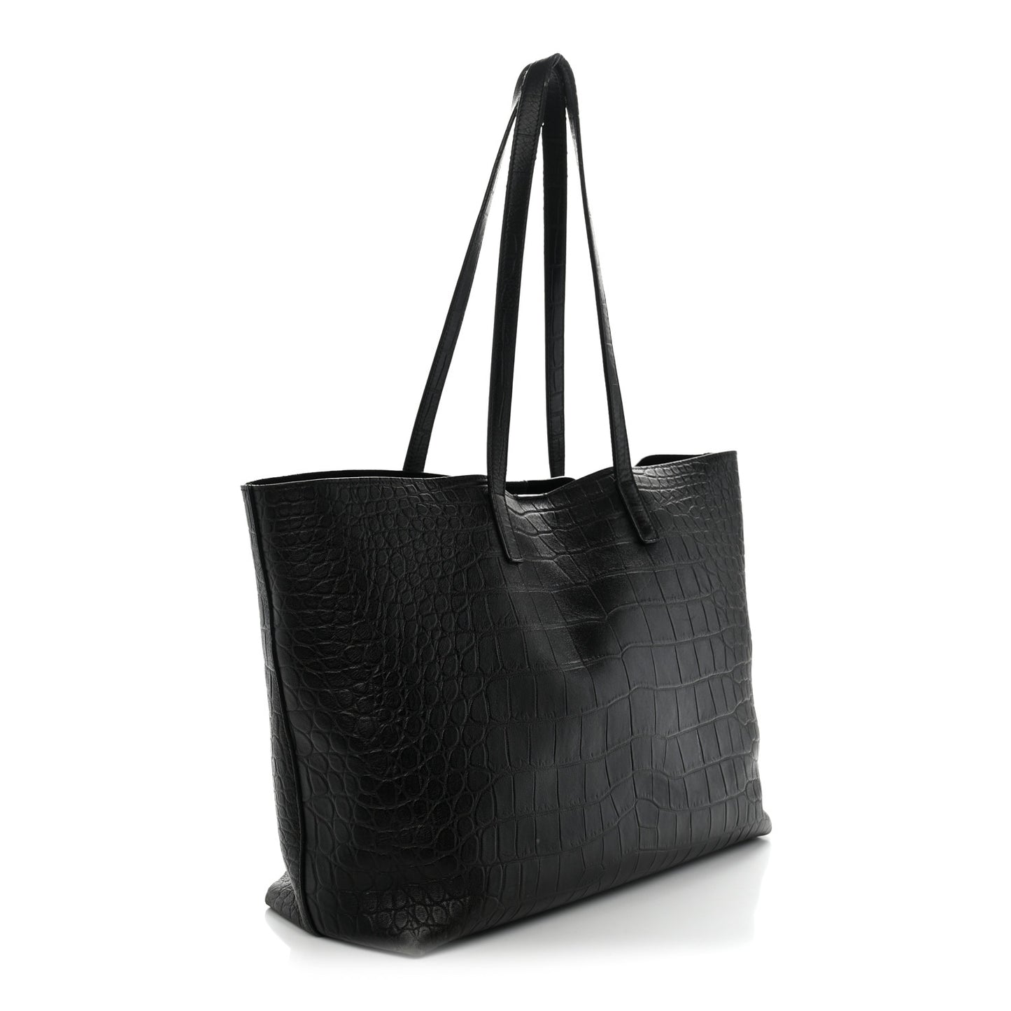 Calfskin Crocodile Embossed Shopping Tote Black