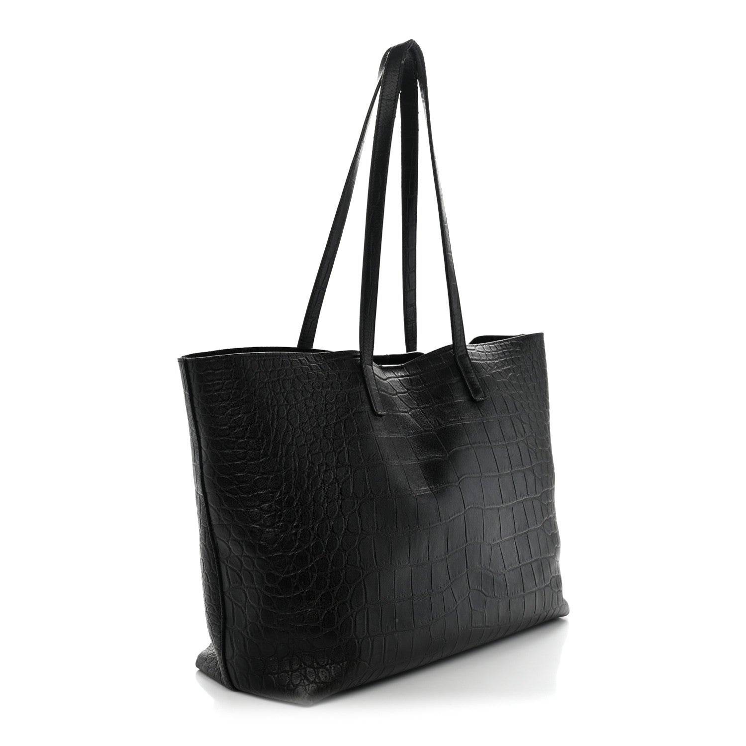 Saint Laurent Calfskin Crocodile Embossed Shopping Tote Black 4 of 16