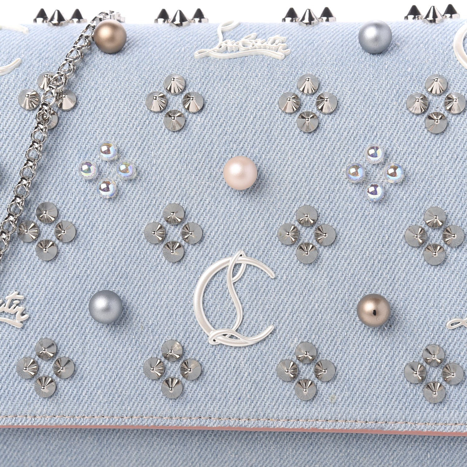 Christian Louboutin Denim Calfskin Patent Pearl Spikes Loubinthesky Paloma Clutch Paloma Blue 10 of 10