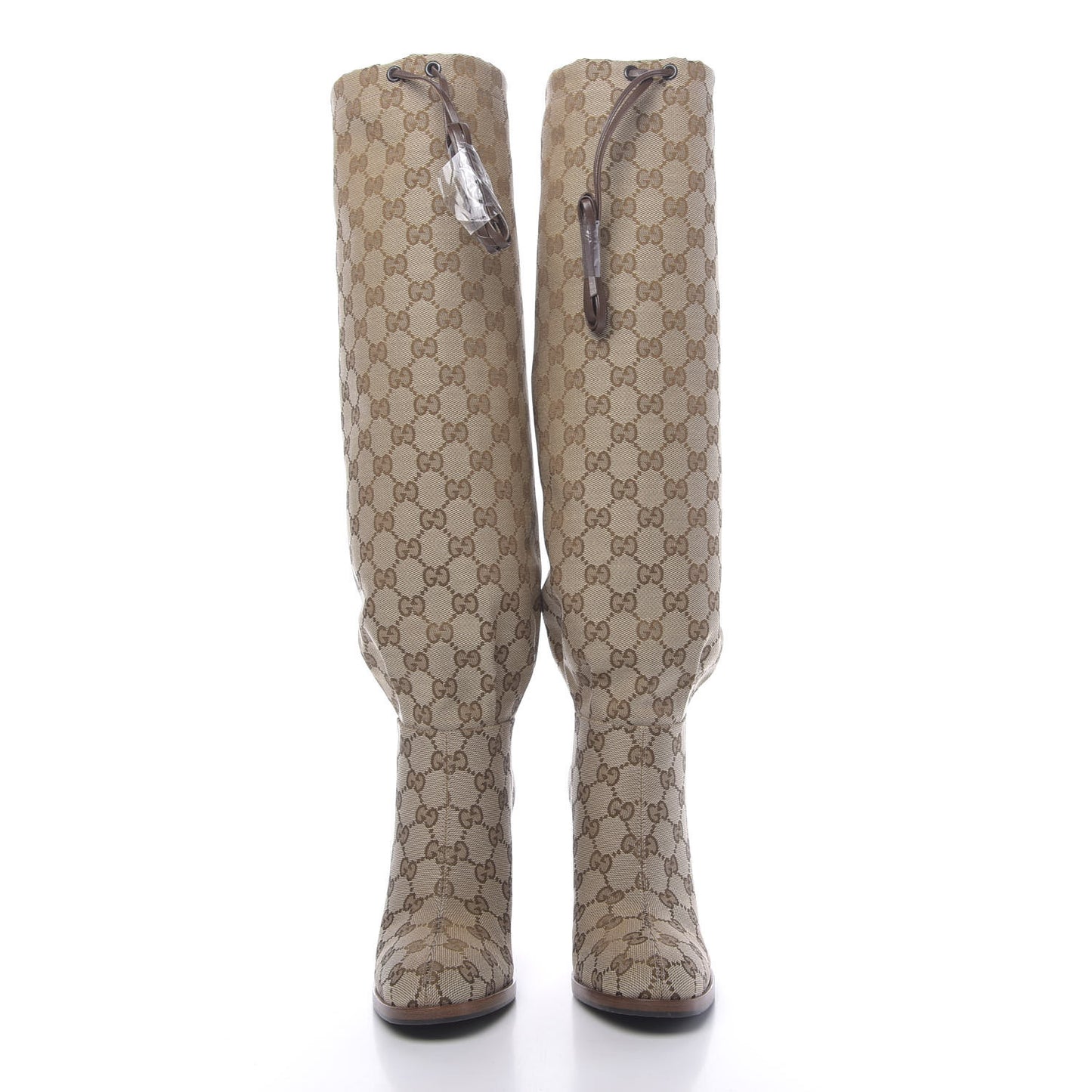 Monogram Malaga Kid Lisa Mid Heel Boots 36.5 Beige Ebony