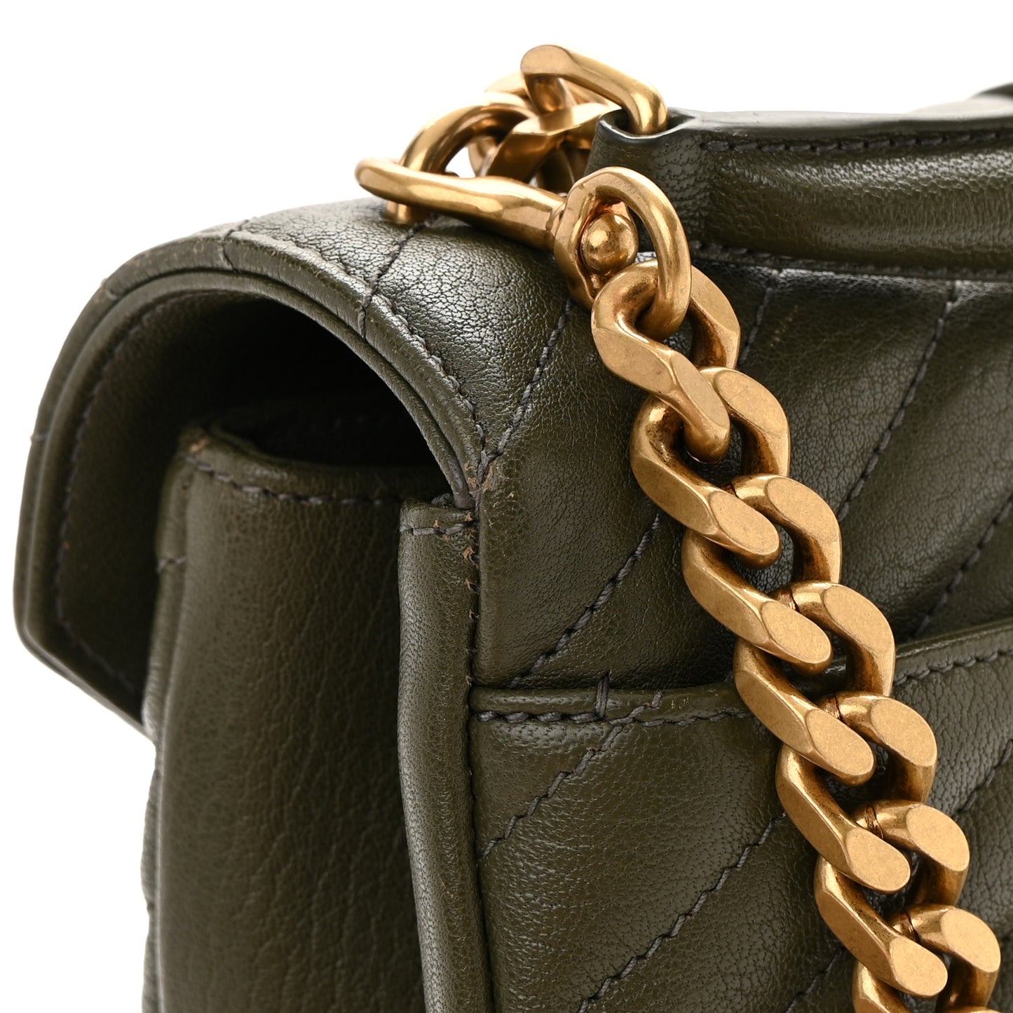 Sheepskin Matelasse Chevron Monogram Medium College Bag Military Olive