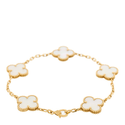 Van Cleef & Arpels 18K Yellow Gold Mother of Pearl 5 Motifs Vintage Alhambra Bracelet 2 of 5