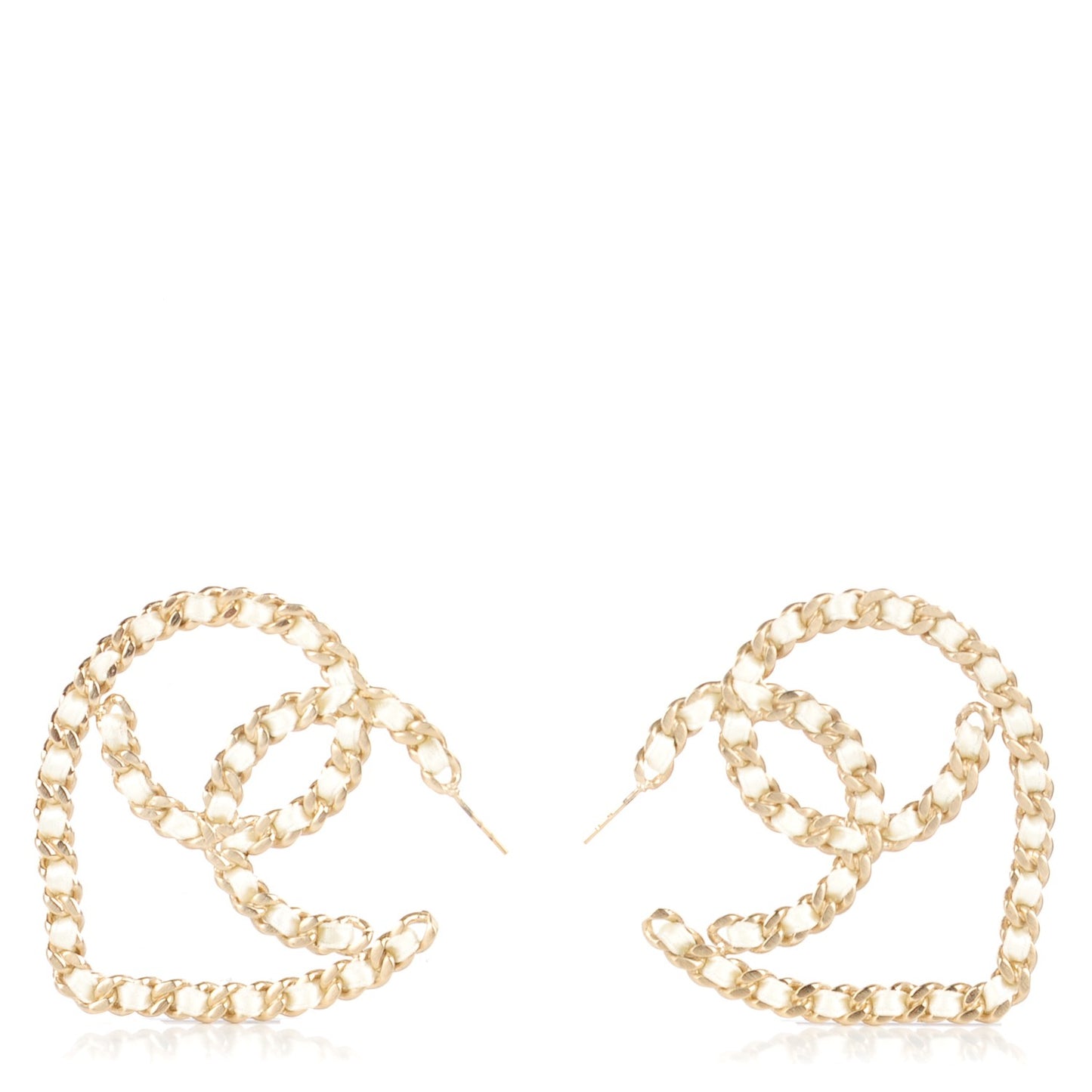 Satin Ribbon CC Heart Chain Earrings White