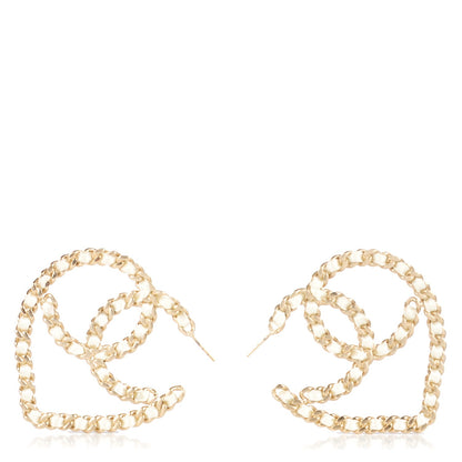 Chanel Satin Ribbon CC Heart Chain Earrings White 1 of 3