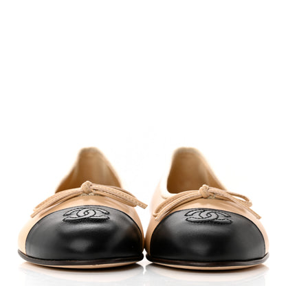 Chanel Lambskin Cap Toe CC Ballerina Flats 37 Beige Black 2 of 10