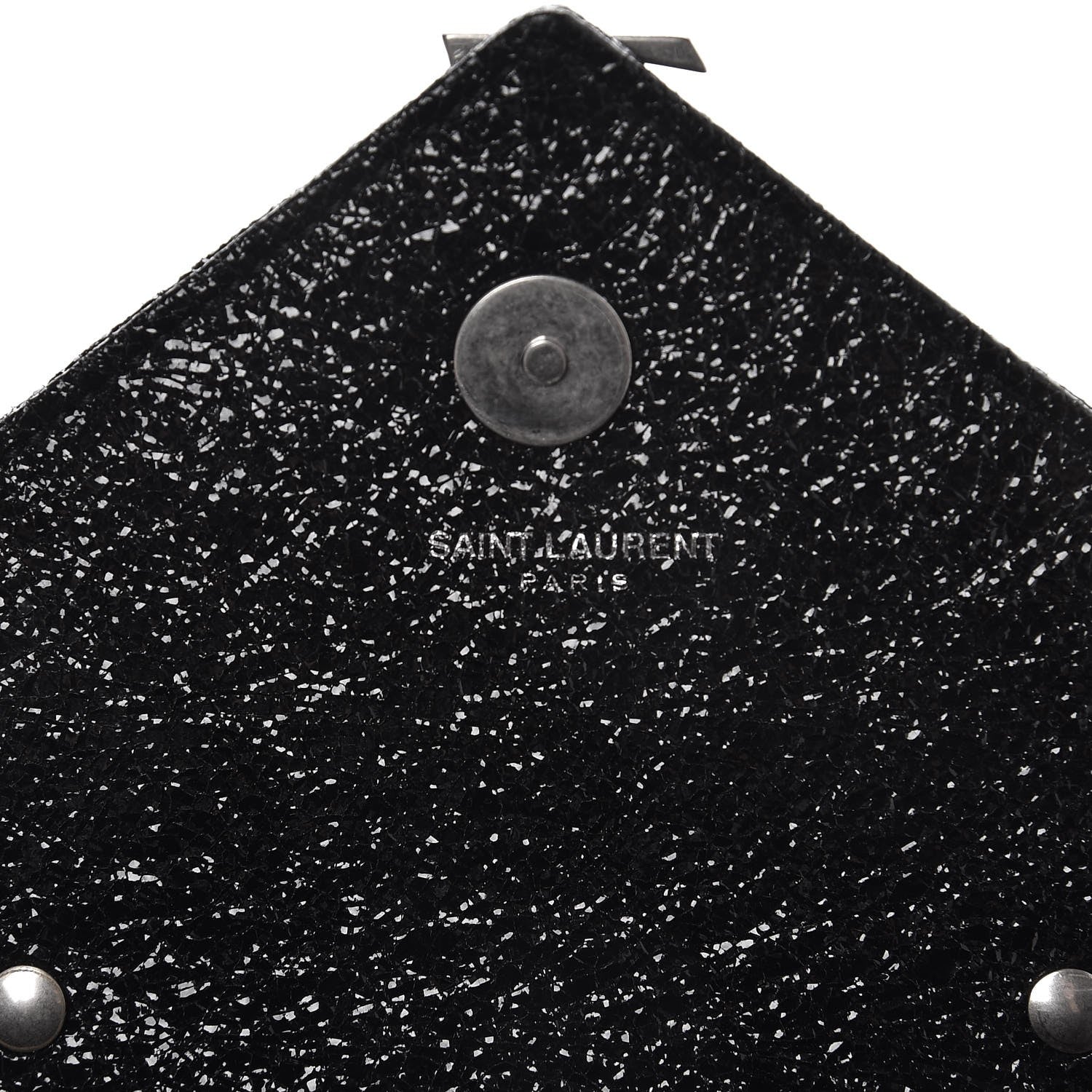Saint Laurent Metallic Crackled Calfskin Chevron Monogram Classic Baby Punk Chain Bag Black 6 of 7