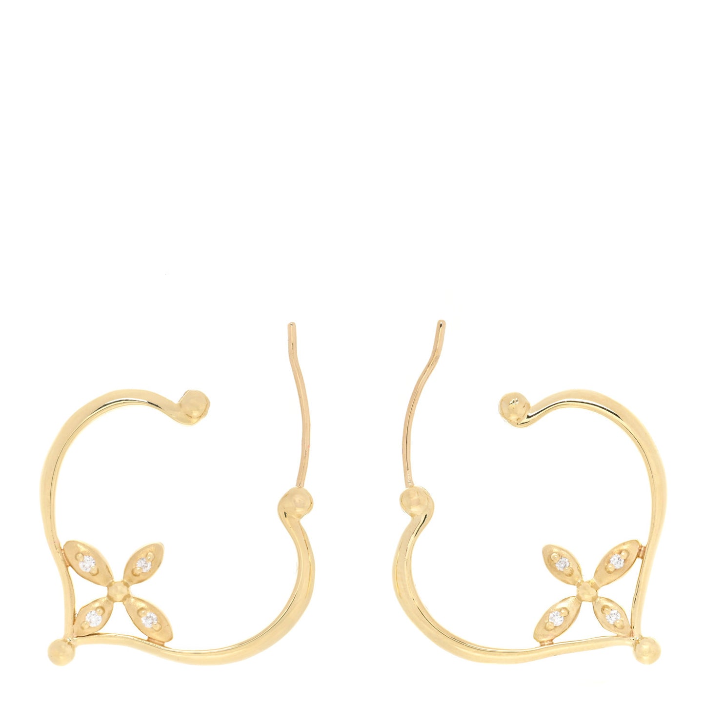 18K Yellow Gold Diamond Heart Hoop Earrings