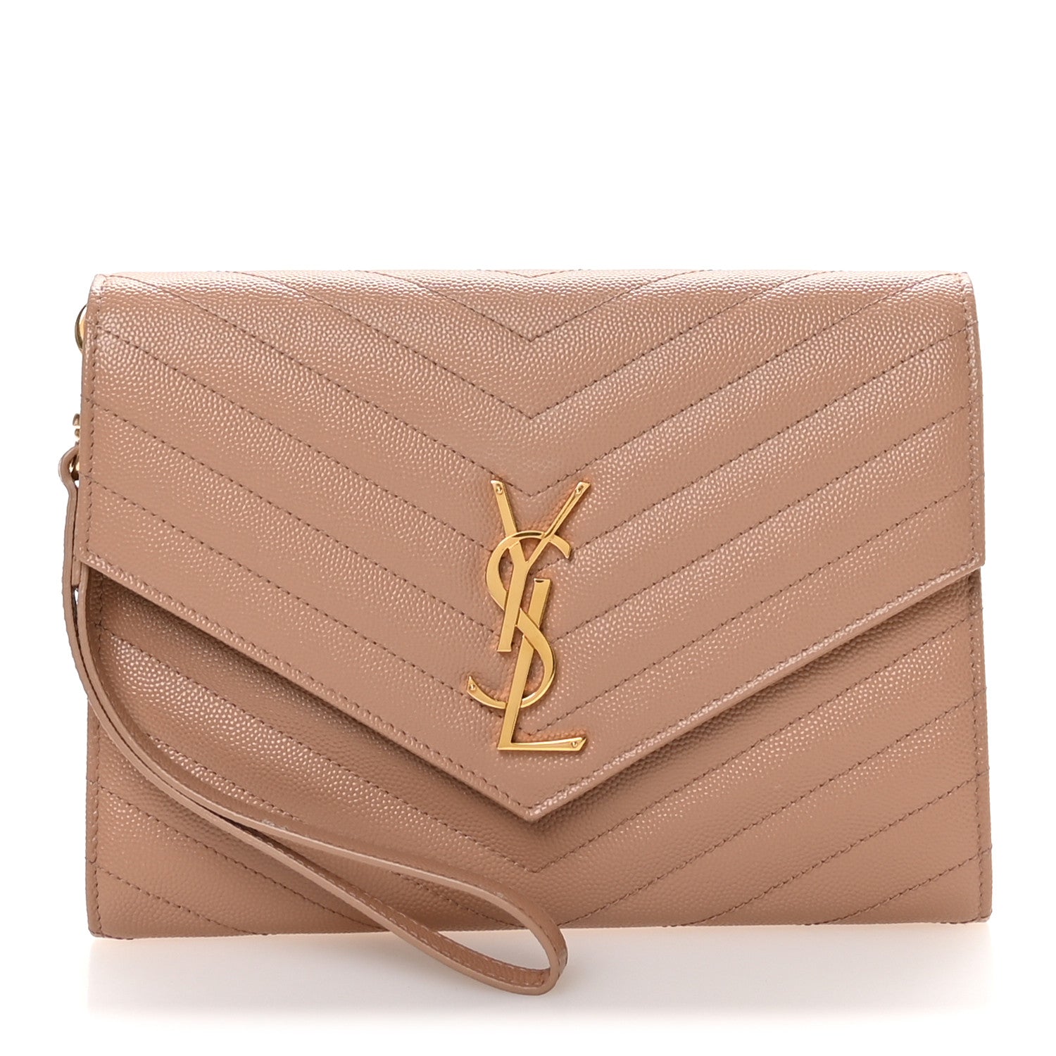 Saint Laurent Grain De Poudre Matelasse Chevron Monogram Envelope Clutch Vintage Peach 1 of 8