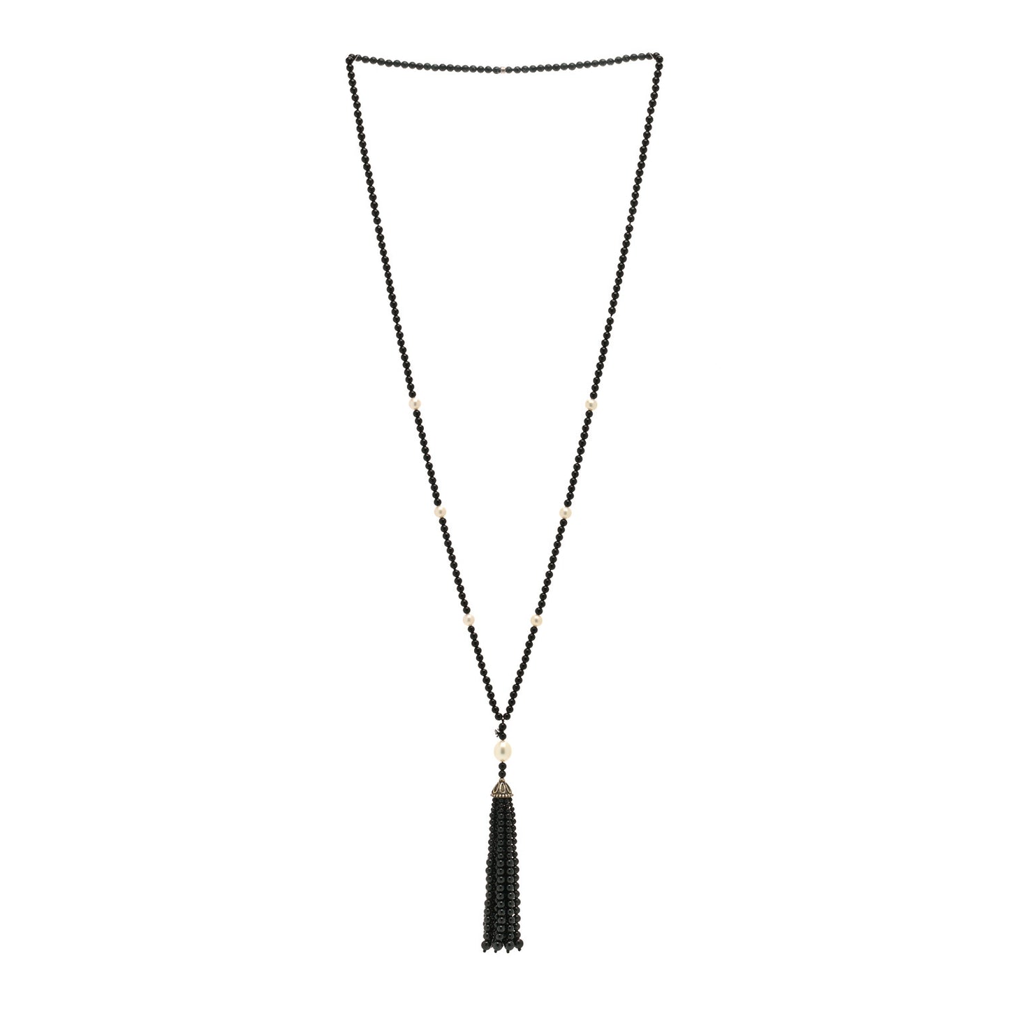 Sterling Silver Black Onyx Freshwater Pearl Ziegfeld Tassel Necklace