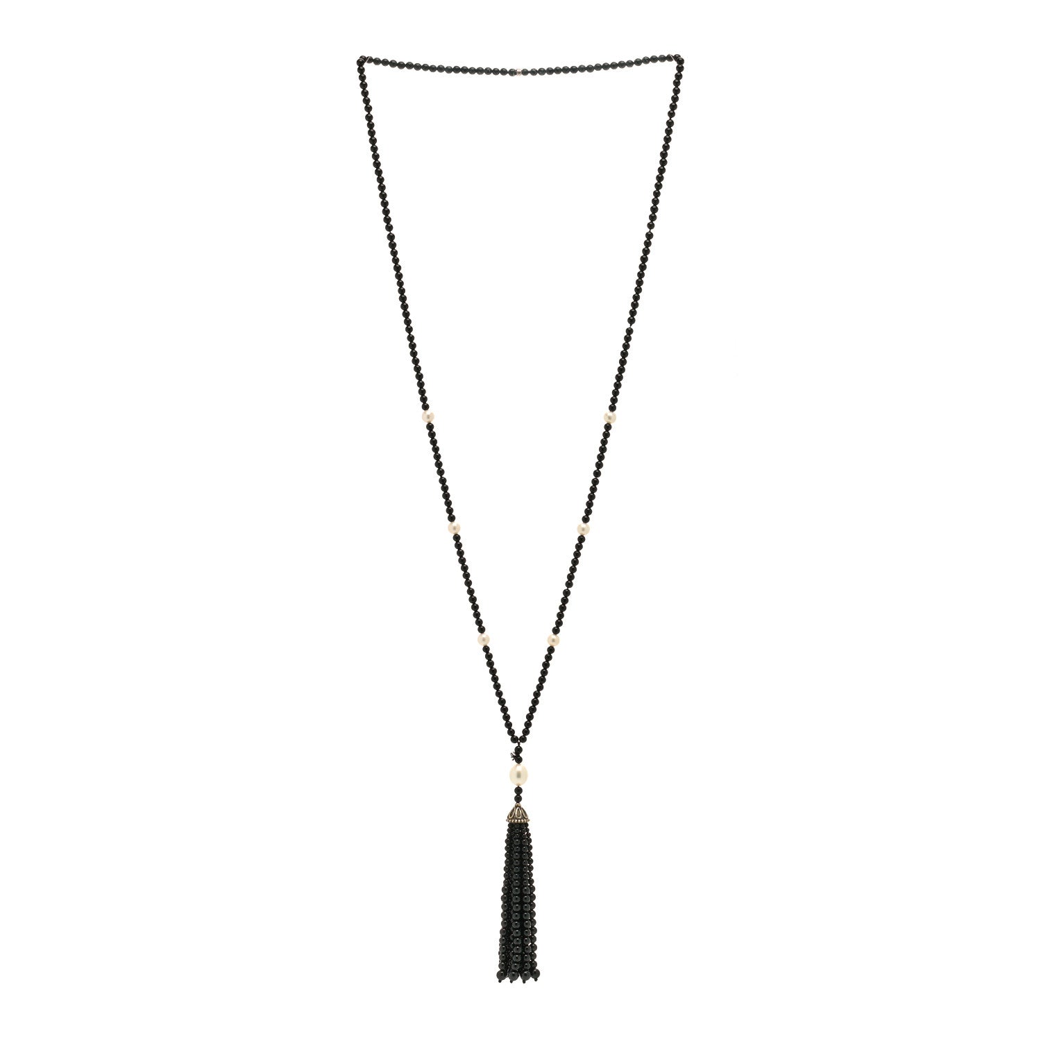 Tiffany Sterling Silver Black Onyx Freshwater Pearl Ziegfeld Tassel Necklace 2 of 3