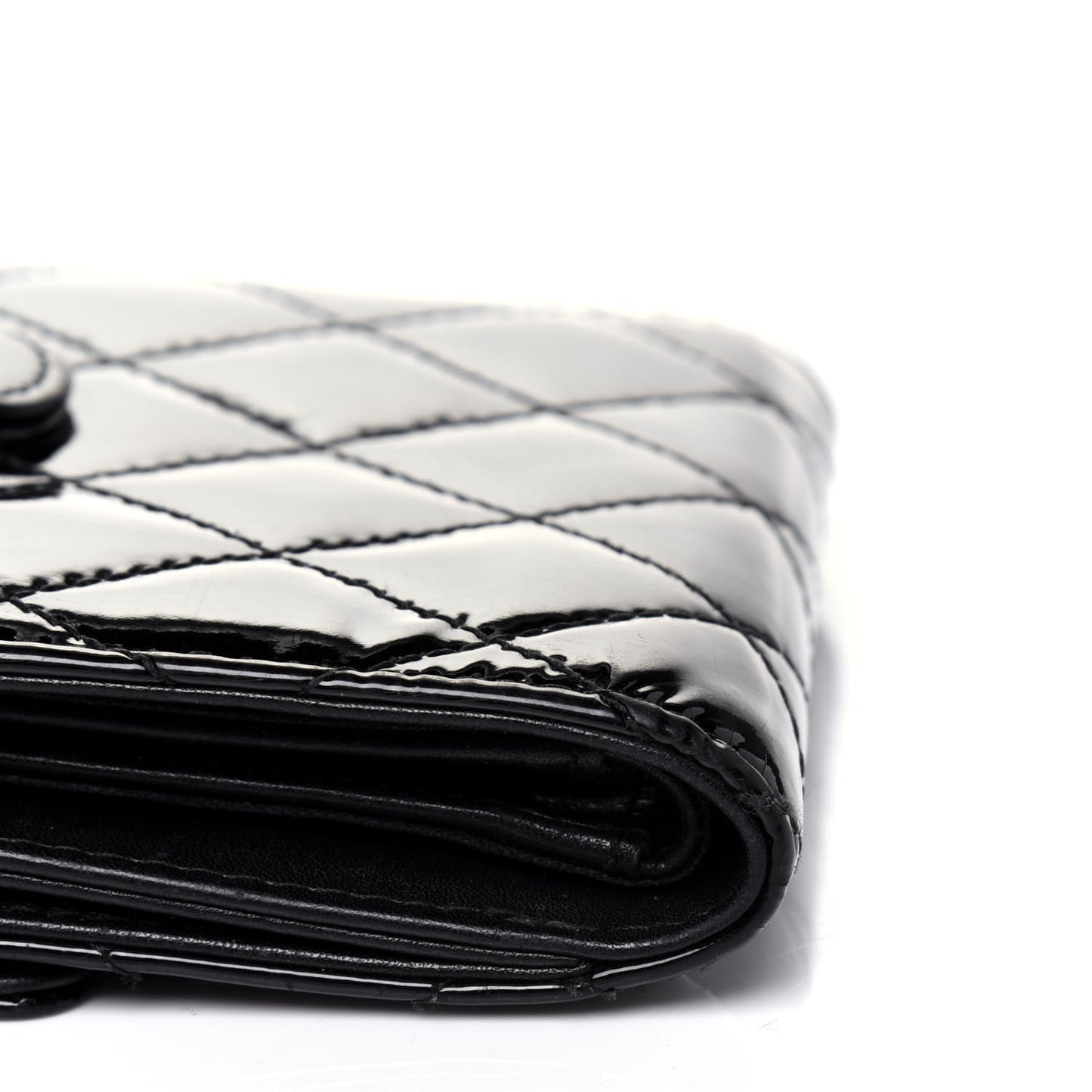Patent Quilted Brilliant French Flap Wallet Black