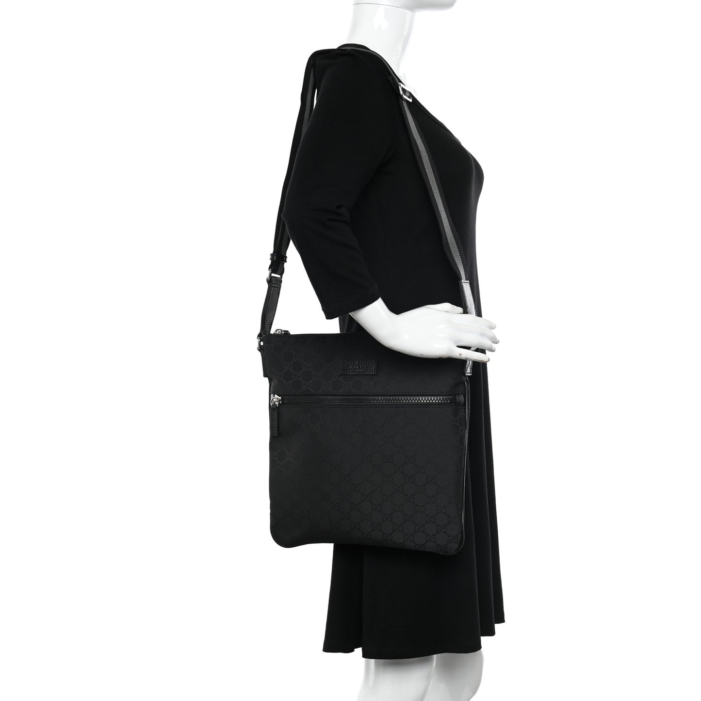 Nylon Monogram Medium Flat Messenger Bag Black
