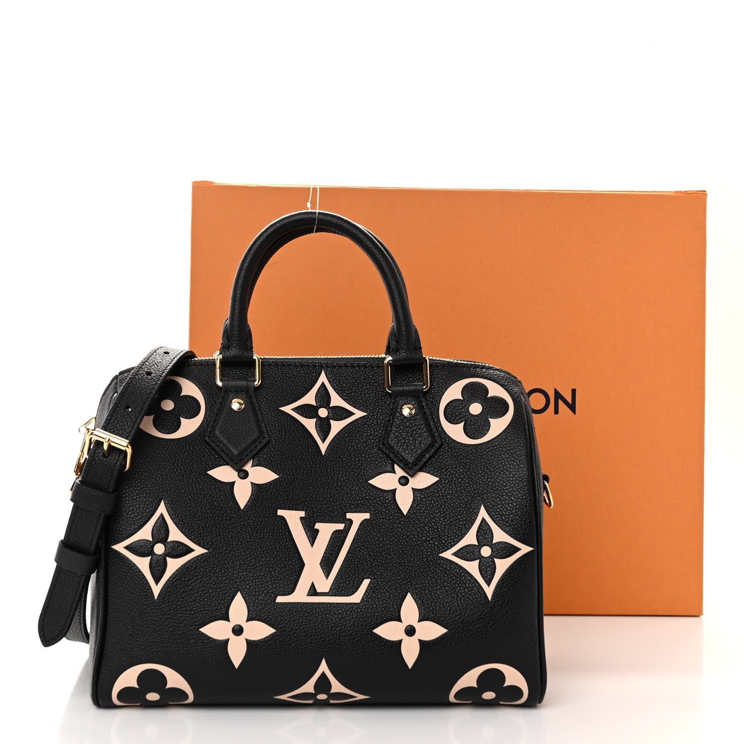 Louis Vuitton Empreinte Monogram Giant Speedy Bandouliere 25 Black Beige 10 of 10