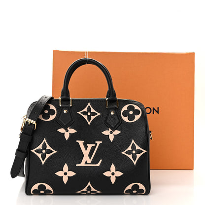 Louis Vuitton Empreinte Monogram Giant Speedy Bandouliere 25 Black Beige 10 of 10