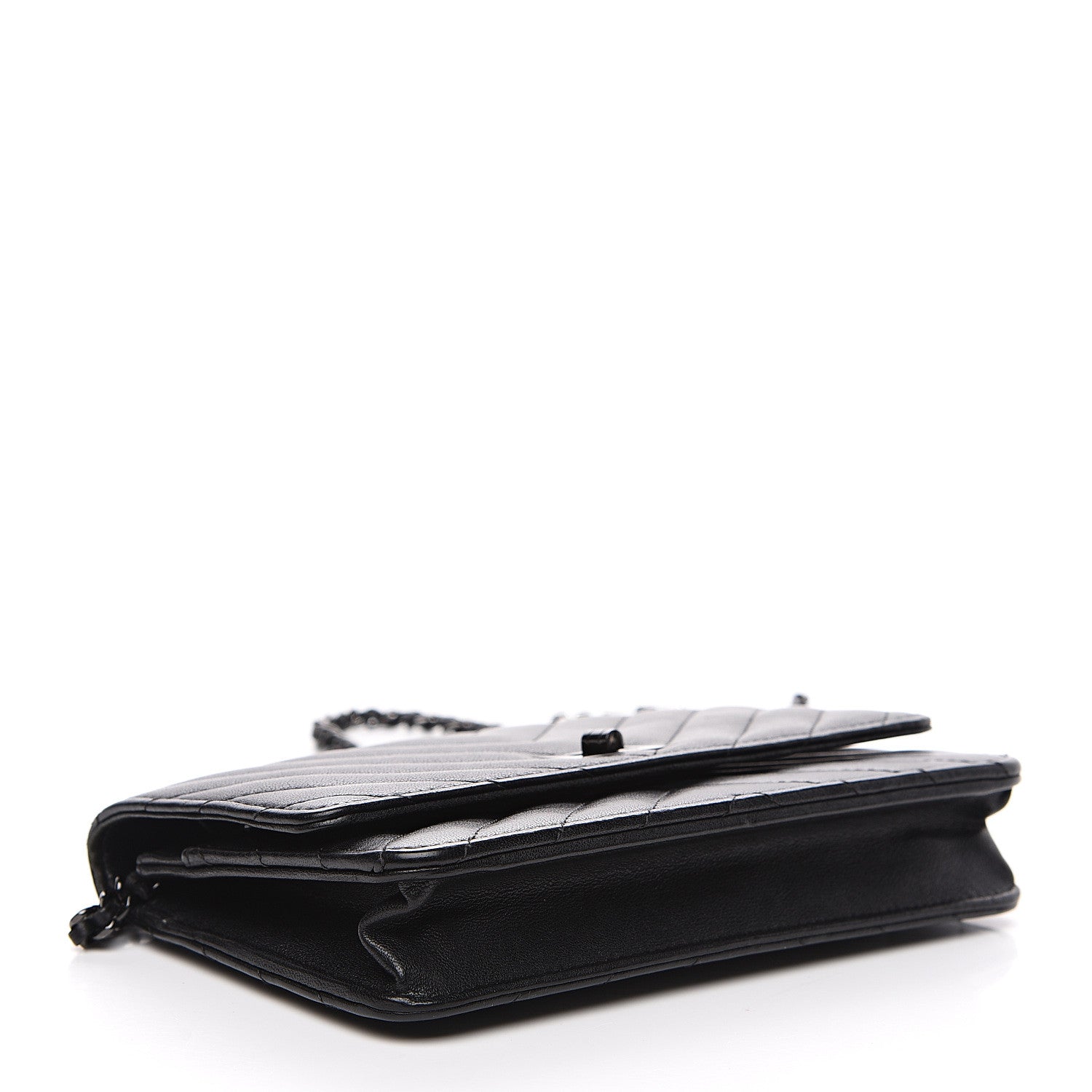 Chanel Sheepskin Chevron Reissue Wallet On Chain WOC So Black 3 of 14