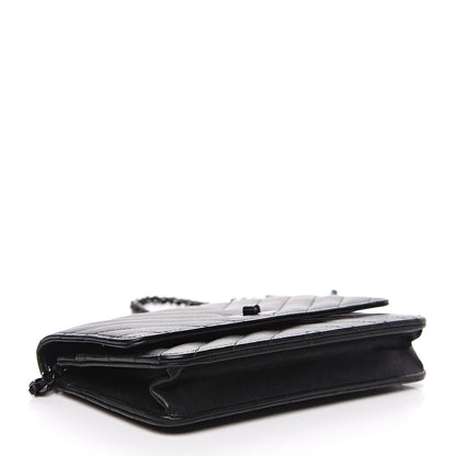 Chanel Sheepskin Chevron Reissue Wallet On Chain WOC So Black 3 of 14