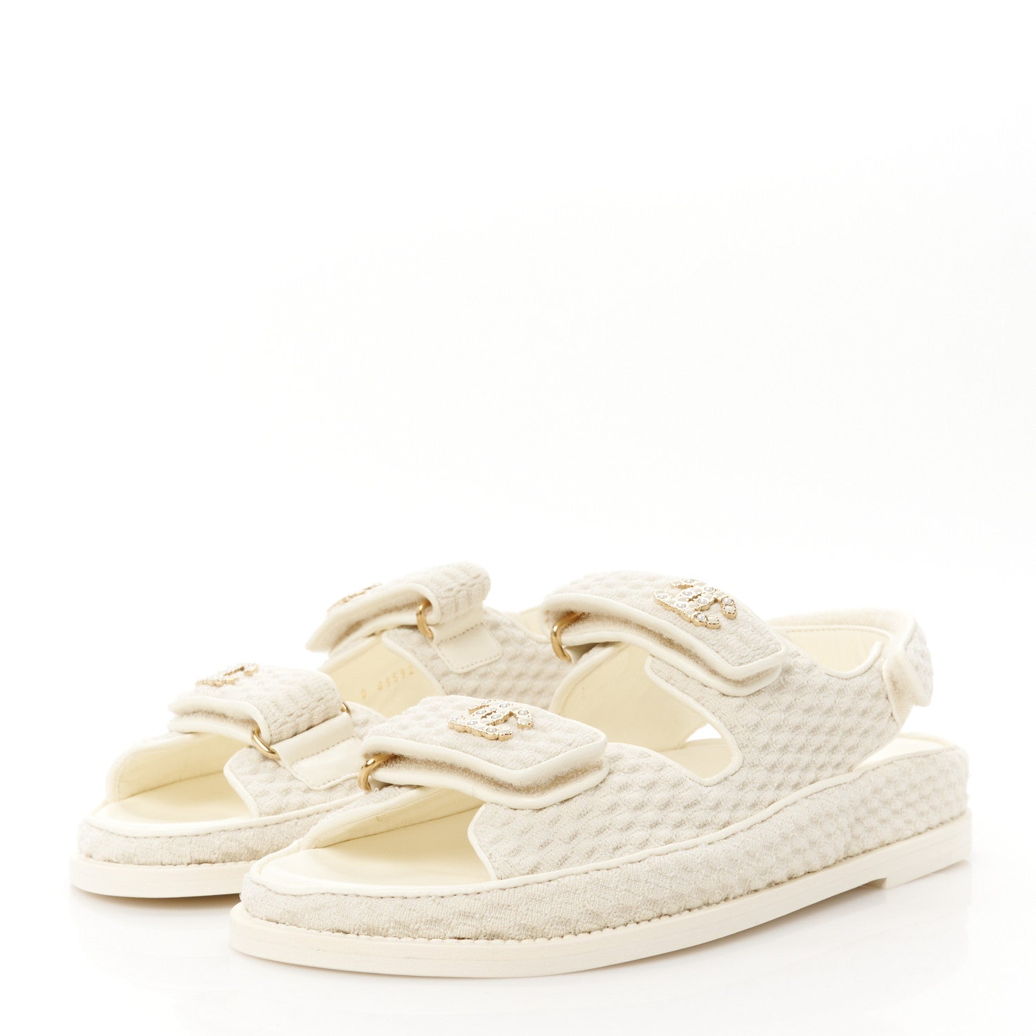 Chanel Knit Fabric Velcro Dad Sandals 37.5 Ivory 3 of 9