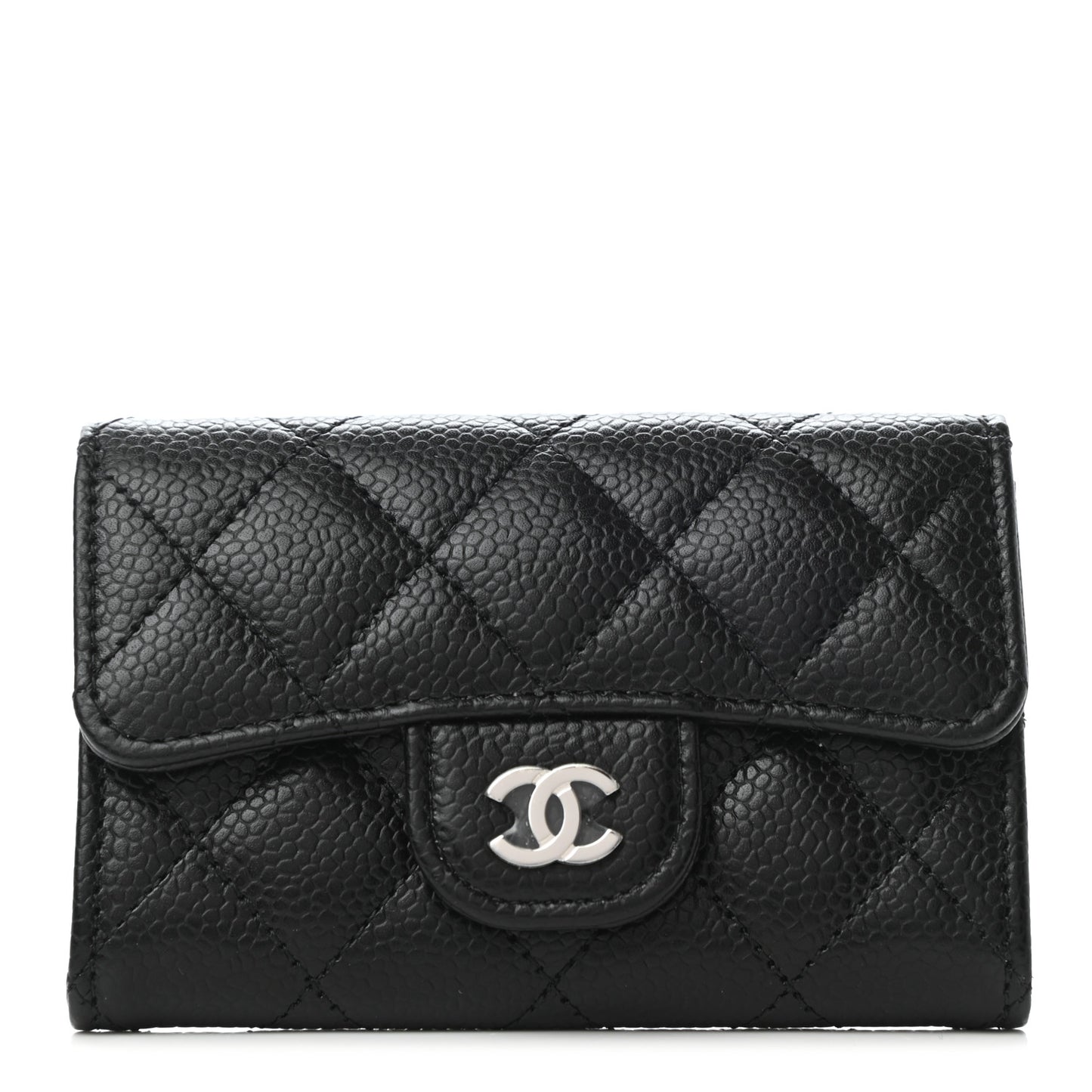 Caviar Quilted Flap Card Holder Wallet Black