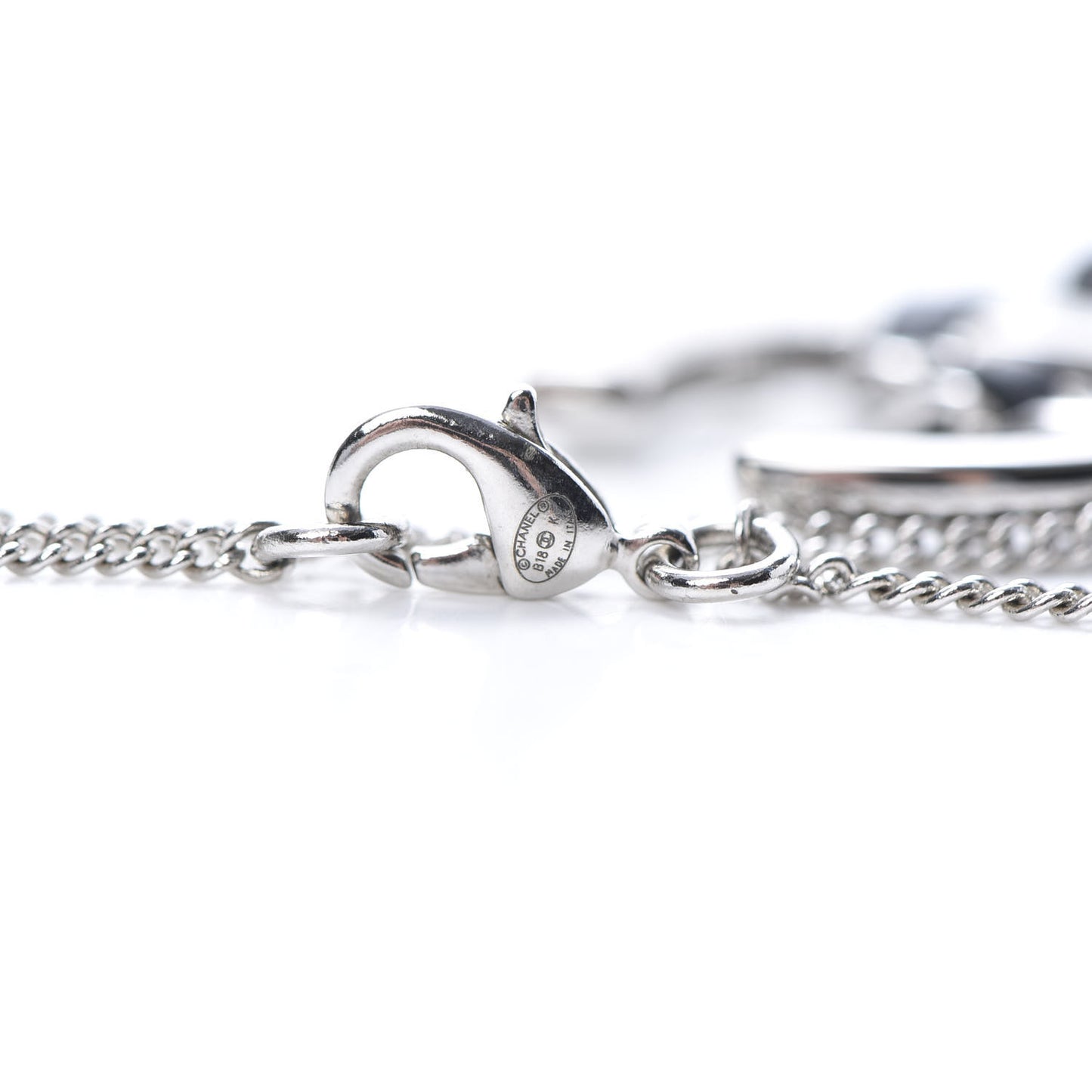 Lambskin Baguette Crystal CC Necklace Black Silver