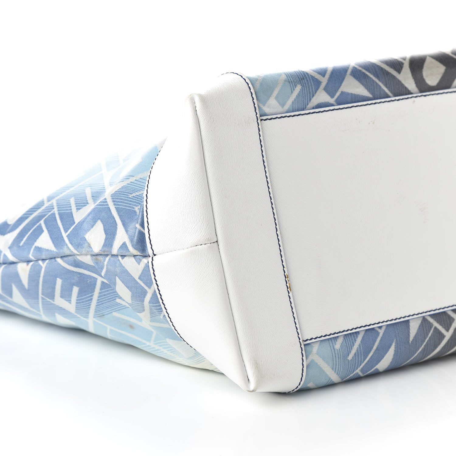 Fendi Calfskin Canvas Basket Sea Medium Tote White Blue 6 of 15