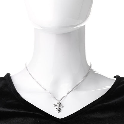 Gucci 18K White Gold Diamond Knot Heart Charm Pendant Necklace 2 of 5