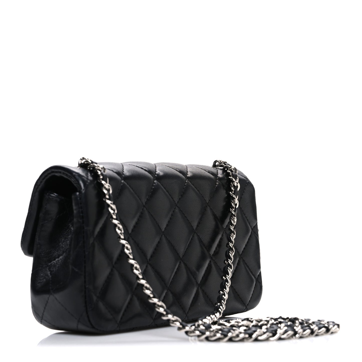 Lambskin Quilted Extra Mini Rectangular Flap Black