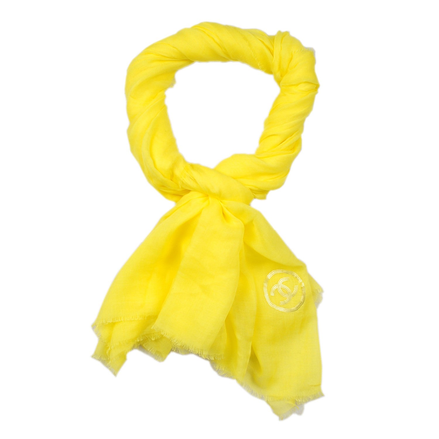 Chanel Modal Cashmere Sequins CC Scarf Yellow 1 of 6