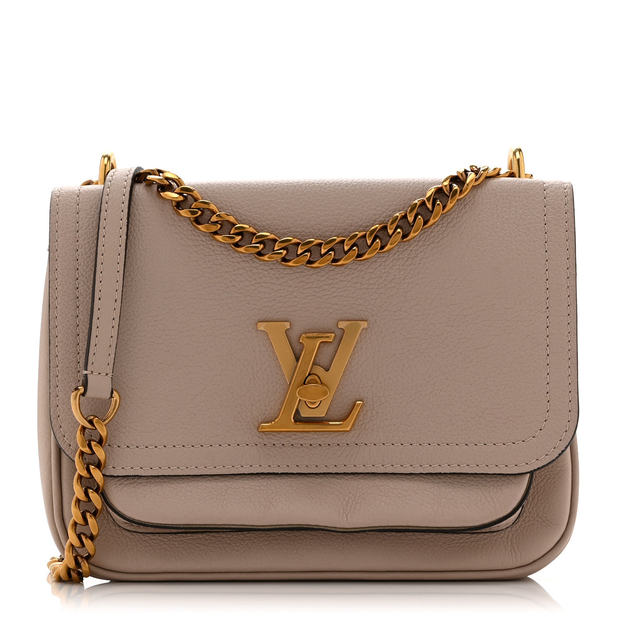 Grained Calfskin Lockme Chain Bag Greige