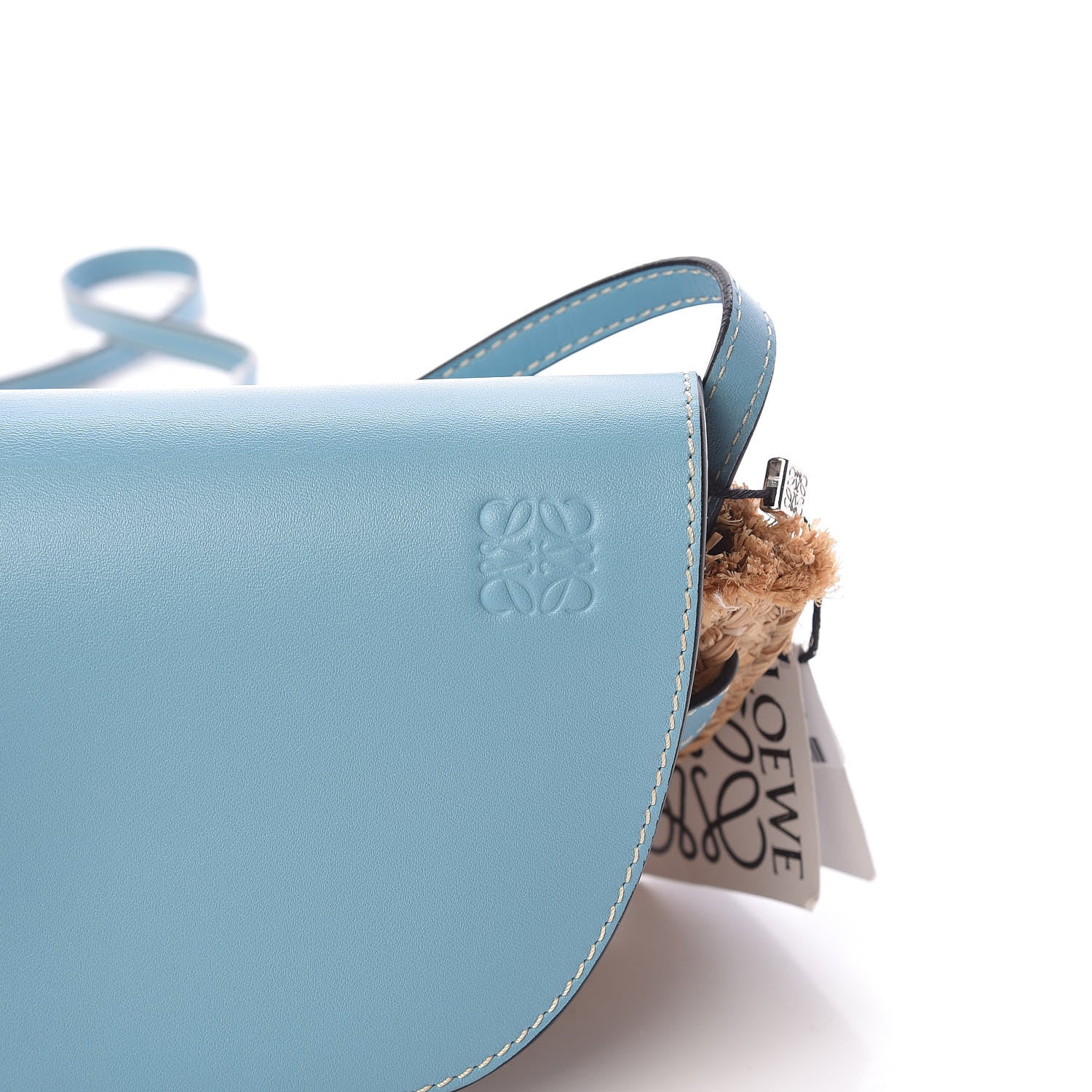 Loewe Calfskin Raffia Mini Gate Crossbody Bag Light Blue Natural 6 of 10