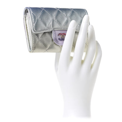 Chanel Gradient Metallic Calfskin Quilted Flap Card Holder Wallet Silver Blue Yellow Purple 2 of 10