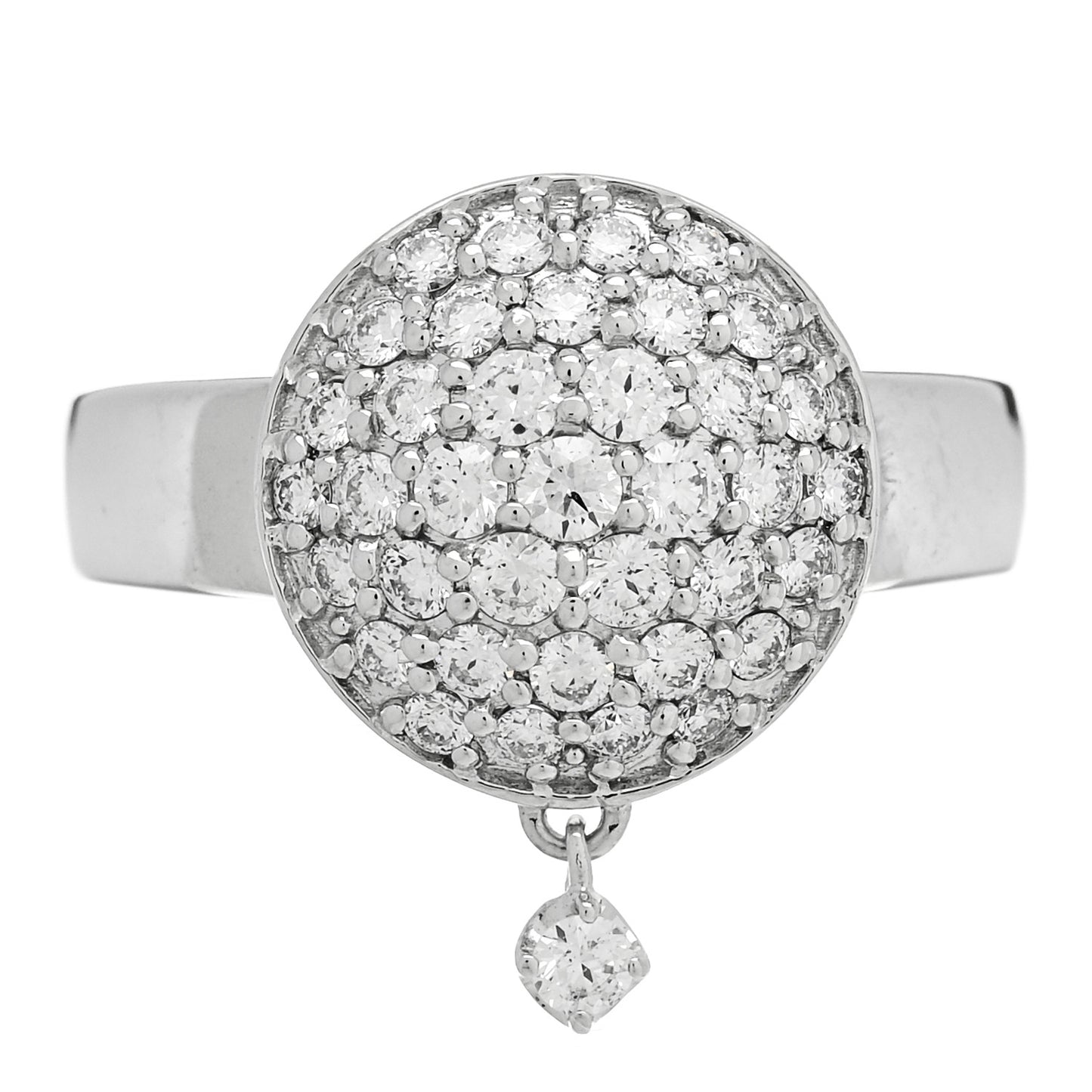 18K White Gold Diamond .60ctw Round Pave Charm Ring  53 6.25