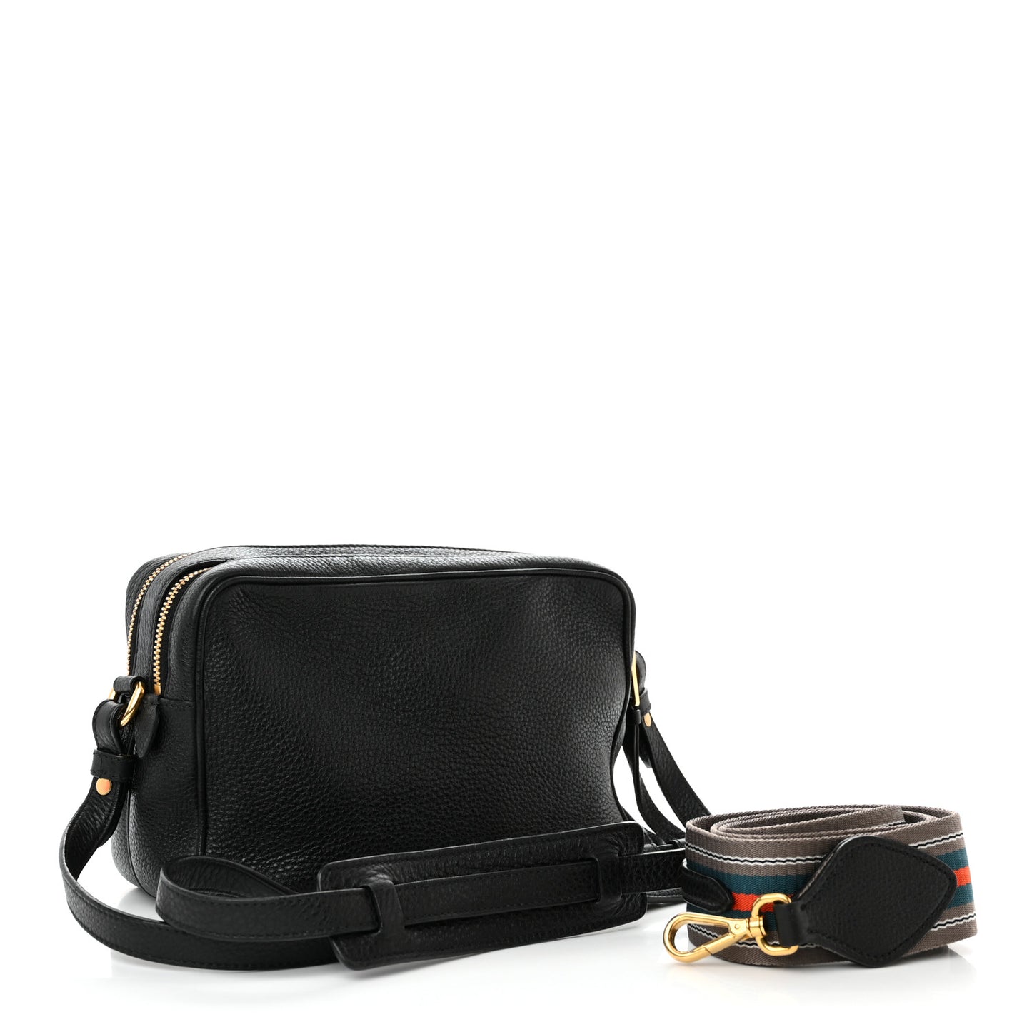 Vitello Daino Medium Double Zip Shoulder Bag Black