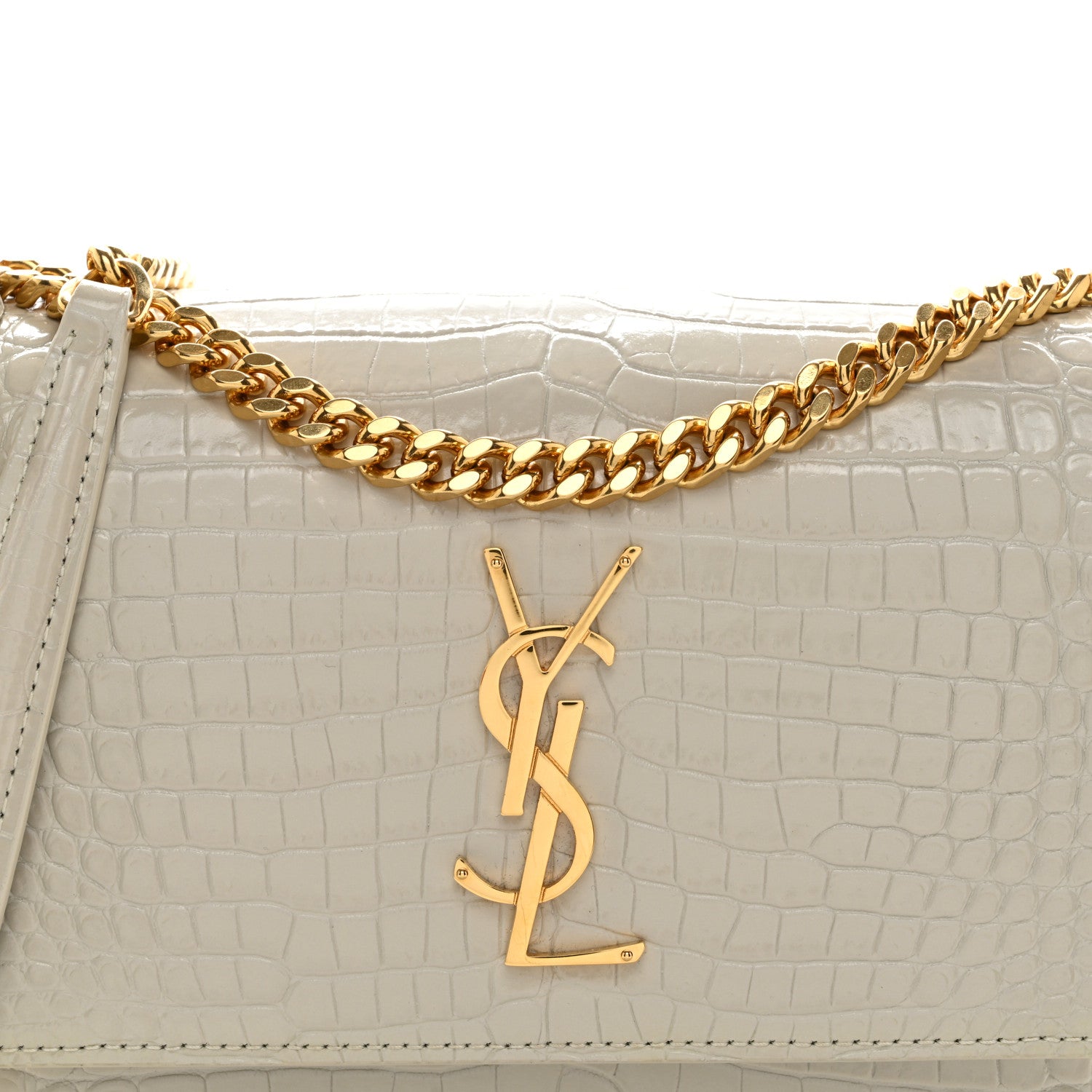 Saint Laurent Calfskin Crocodile Embossed Medium Monogram Sunset Blanc Vintage 5 of 14