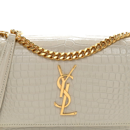 Saint Laurent Calfskin Crocodile Embossed Medium Monogram Sunset Blanc Vintage 5 of 14