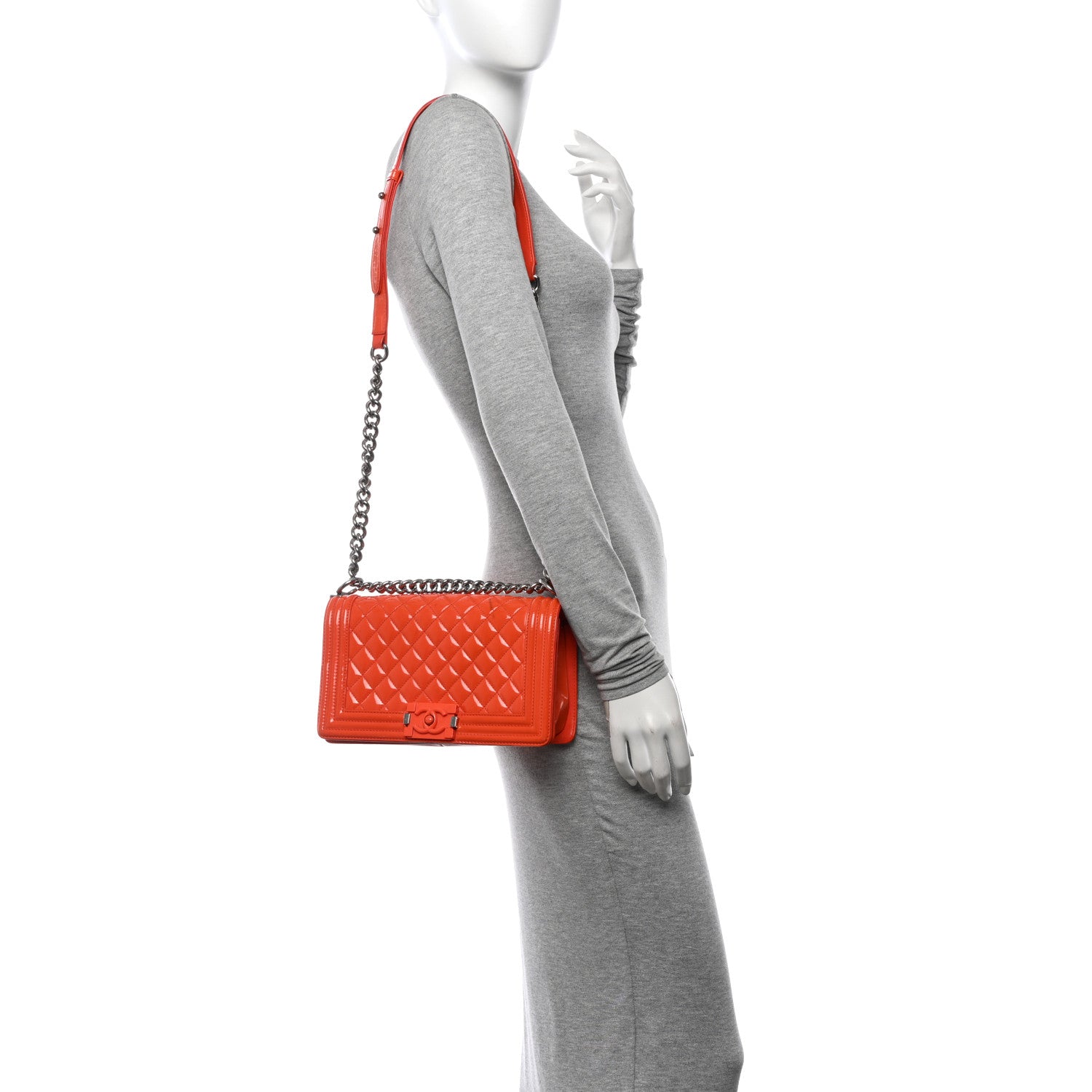 Chanel Patent Calfskin Quilted Medium Plexiglass Boy Flap Orange 2 of 13
