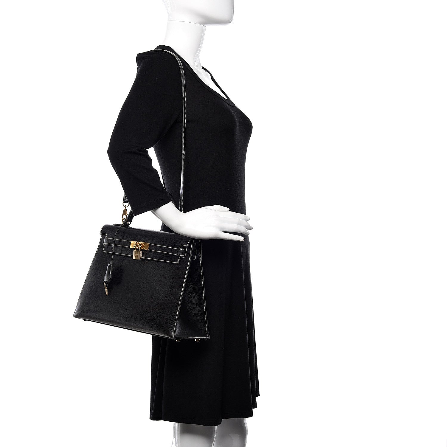 Hermes Veau Grain Lisse Kelly Sellier 32 Black 2 of 33