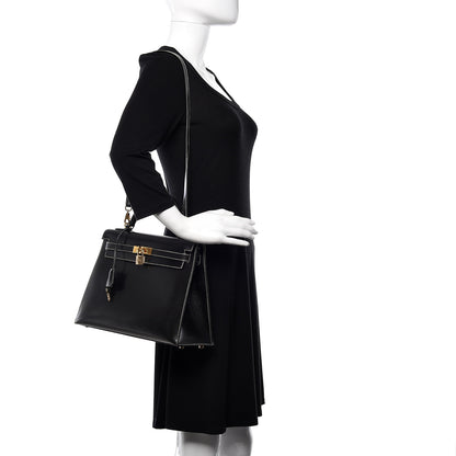 Hermes Veau Grain Lisse Kelly Sellier 32 Black 2 of 33