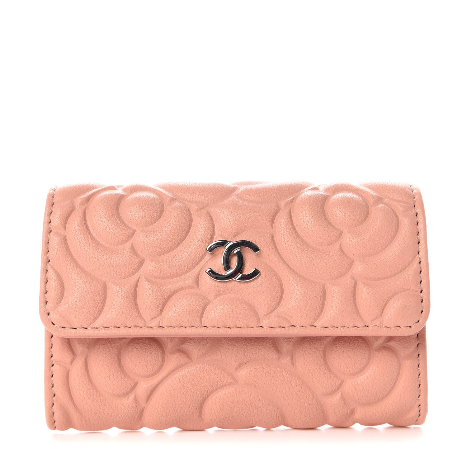 Chanel Goatskin Camellia Embossed Card Holder Wallet Light Pink 1 of 11