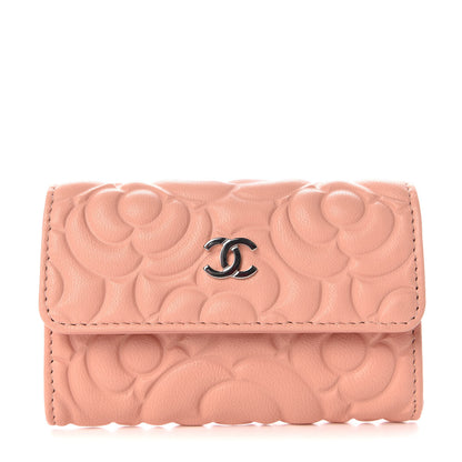 Chanel Goatskin Camellia Embossed Card Holder Wallet Light Pink 1 of 11