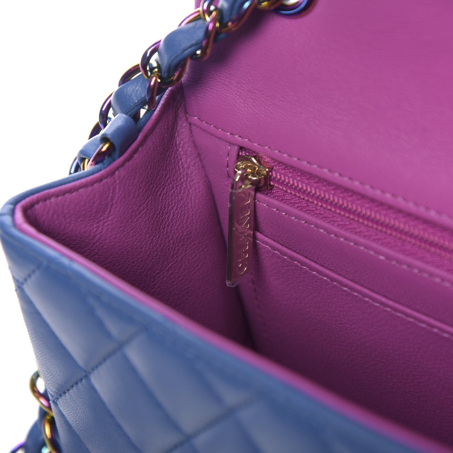 Lambskin Quilted Mini Rectangular Flap Blue Purple
