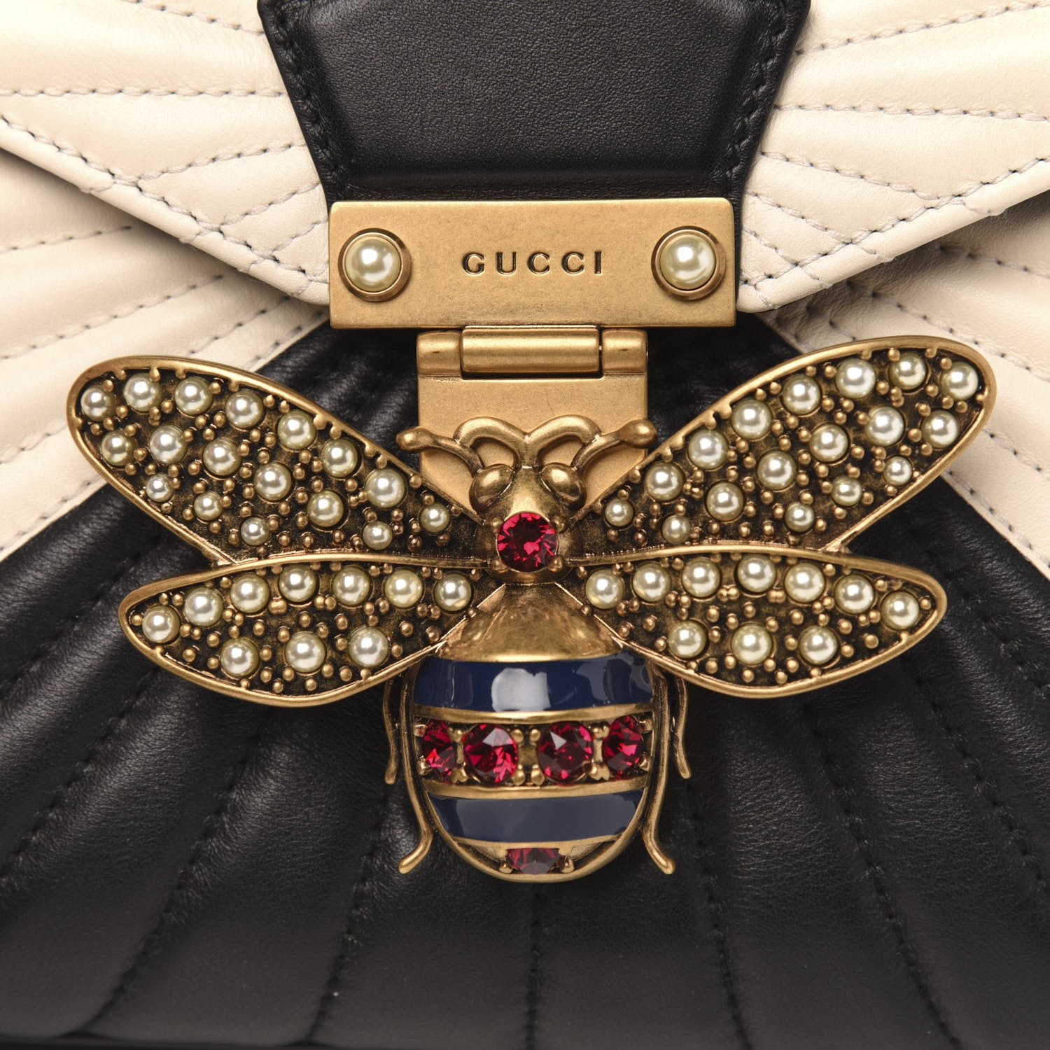 Gucci Calfskin Bamboo Trapuntata Queen Margaret Top Handle Bag Mystic White Black 10 of 10