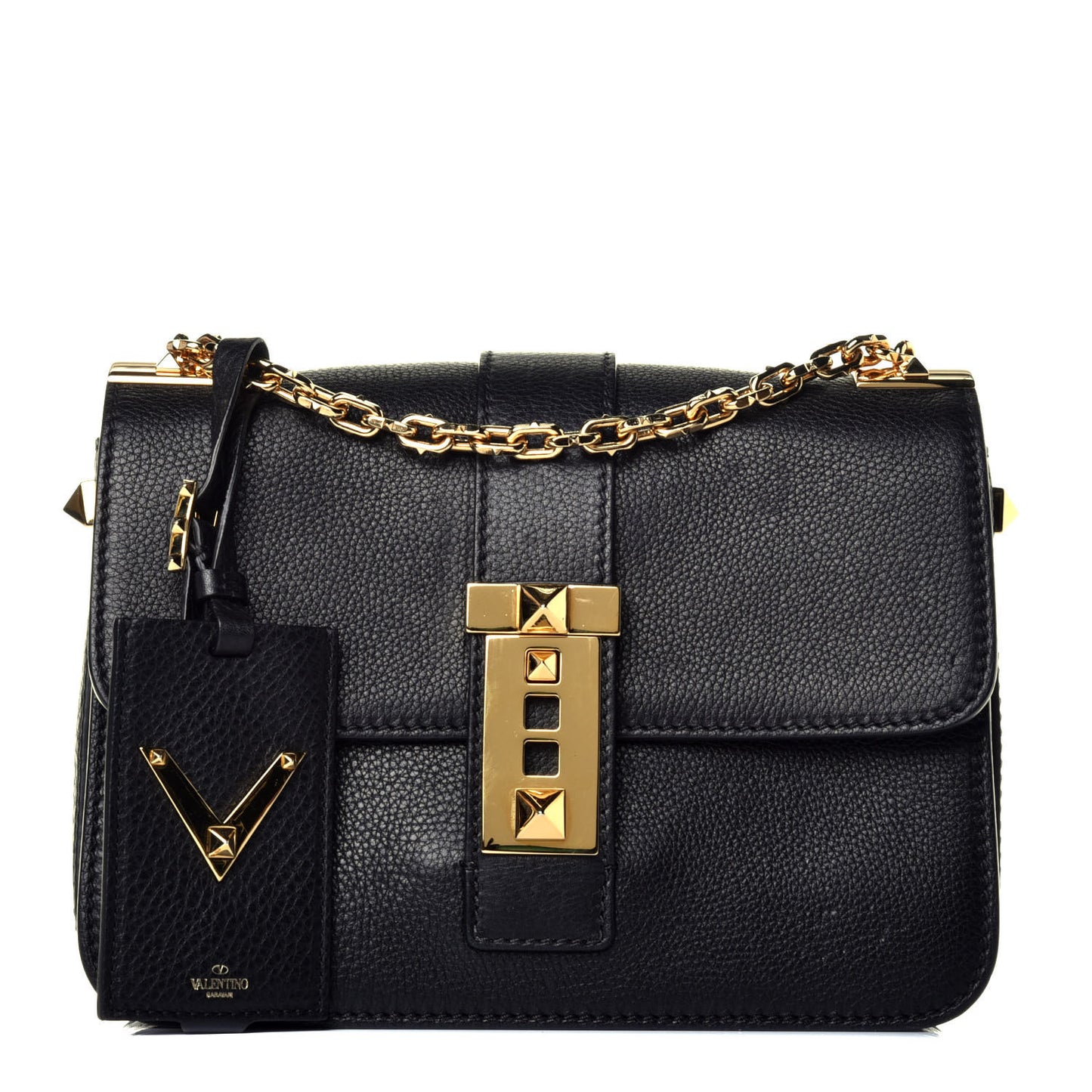 Grained Calfskin B-Rockstud Flap Black