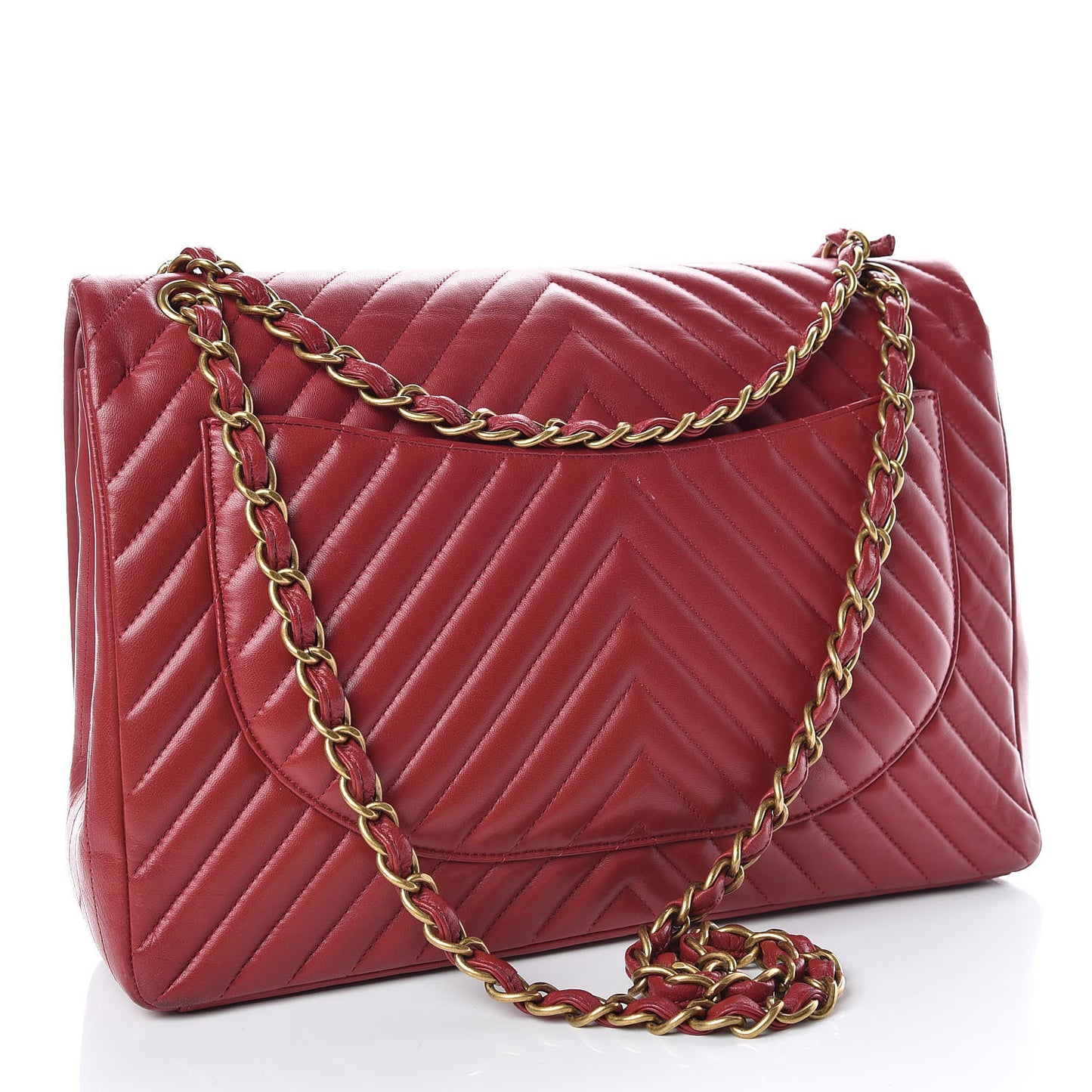 Lambskin Chevron Quilted Maxi Double Flap Red