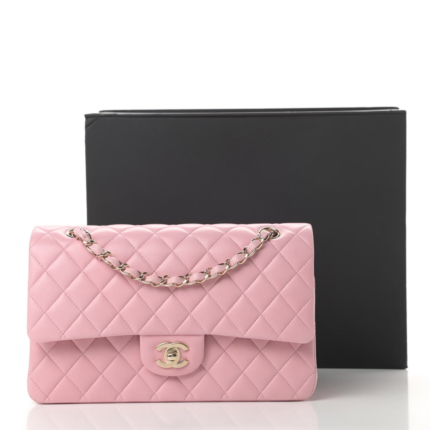 Lambskin Quilted Medium Double Flap Light Pink