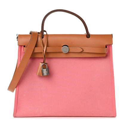 Hermes Vache Hunter Toile Herbag Zip 31 PM Rose Azalee Natural 1 of 12