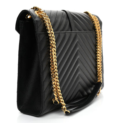 Saint Laurent Grain De Poudre Matelasse Chevron Large Monogram Satchel Black 2 of 7
